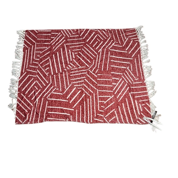 West Elm Throw Blanket 50 in x 60 in Red with White Stripes - Picture 4 of 5